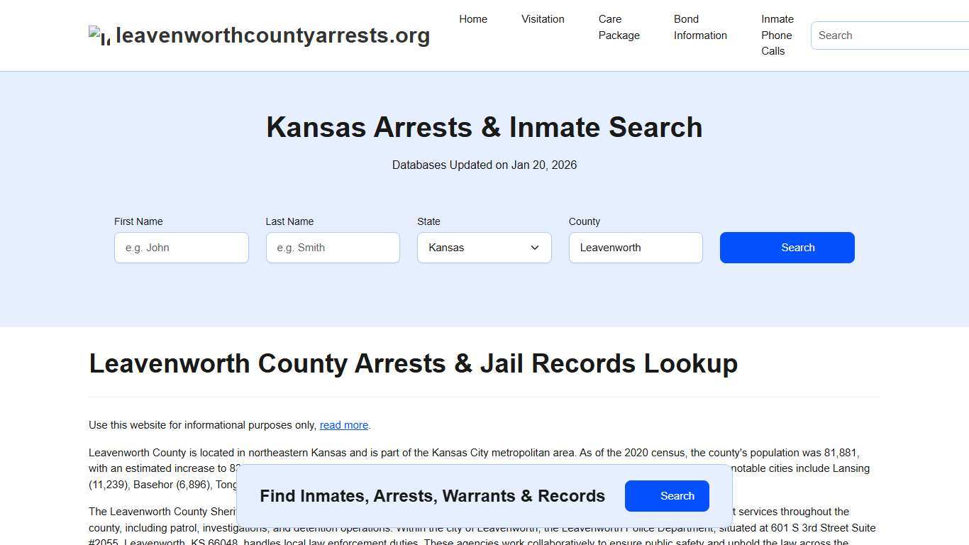 Leavenworth County, KS Arrests, Warrants, Police Records Search